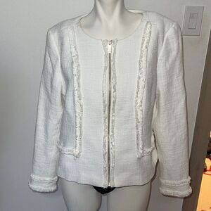 KARL LAGERFELD Paris | Fringed Tweed Blazer Jacket WINTER WHITE